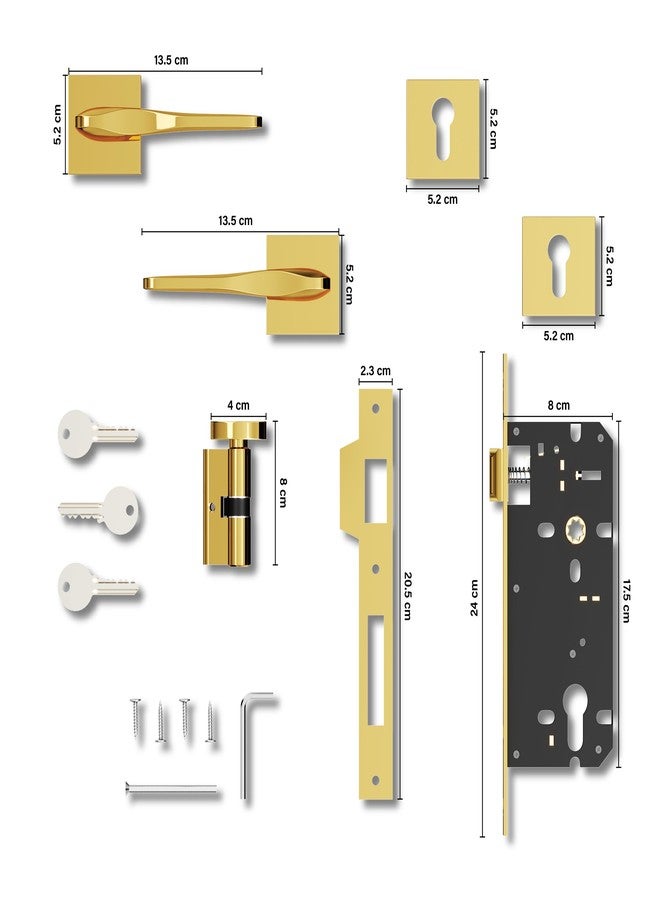 GRIVAN Premium Heavy Duty Door Locks for Main Door, Mortise Door Lock Set with 3 Brass Keys, Bedroom Door Lock, Handle Lock for Home/Office/Hotel (Gold Finish) | 2 Years Warranty - Image 5